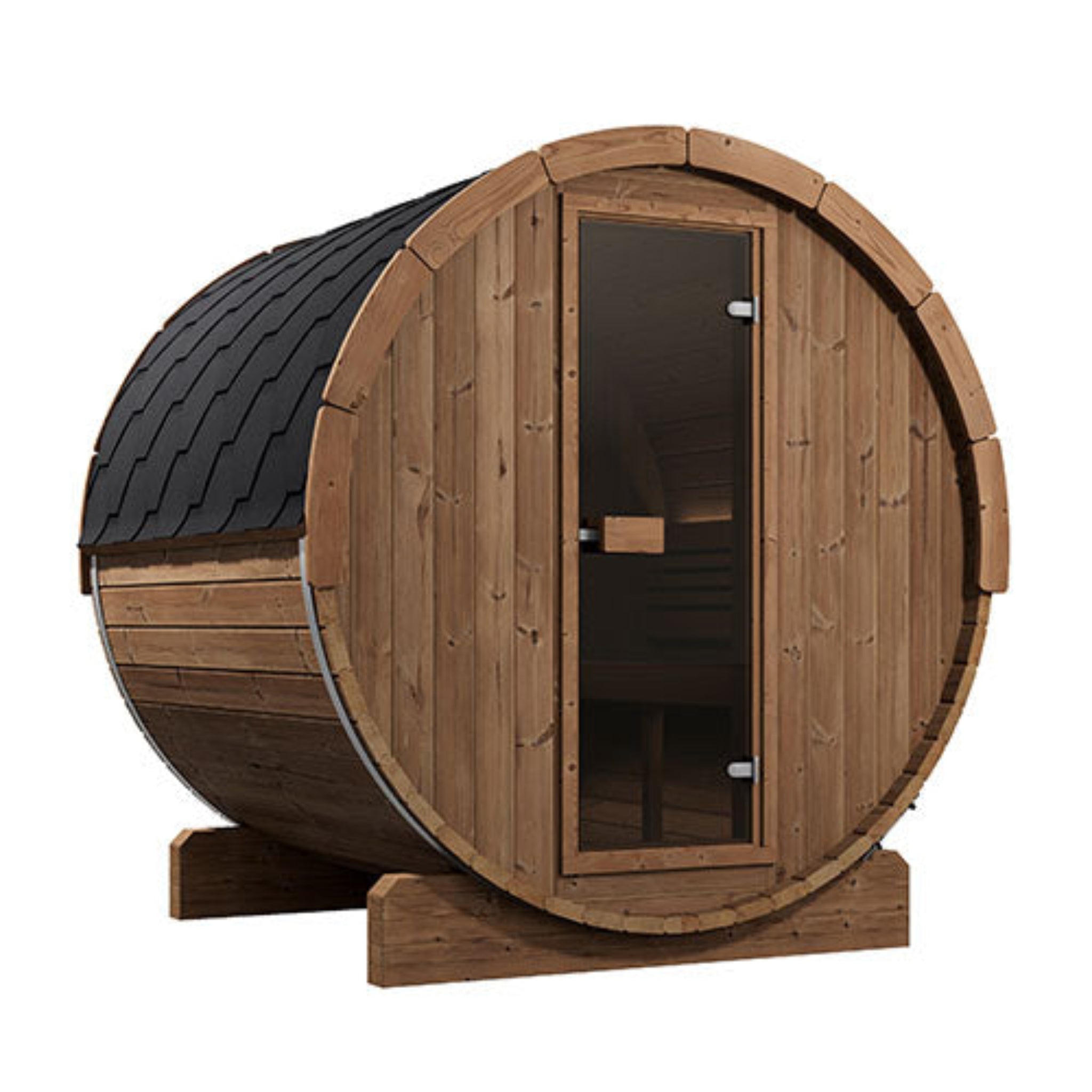 SaunaLife ERGO-Series Model E7 Outdoor Barrel Sauna – Front Exterior View