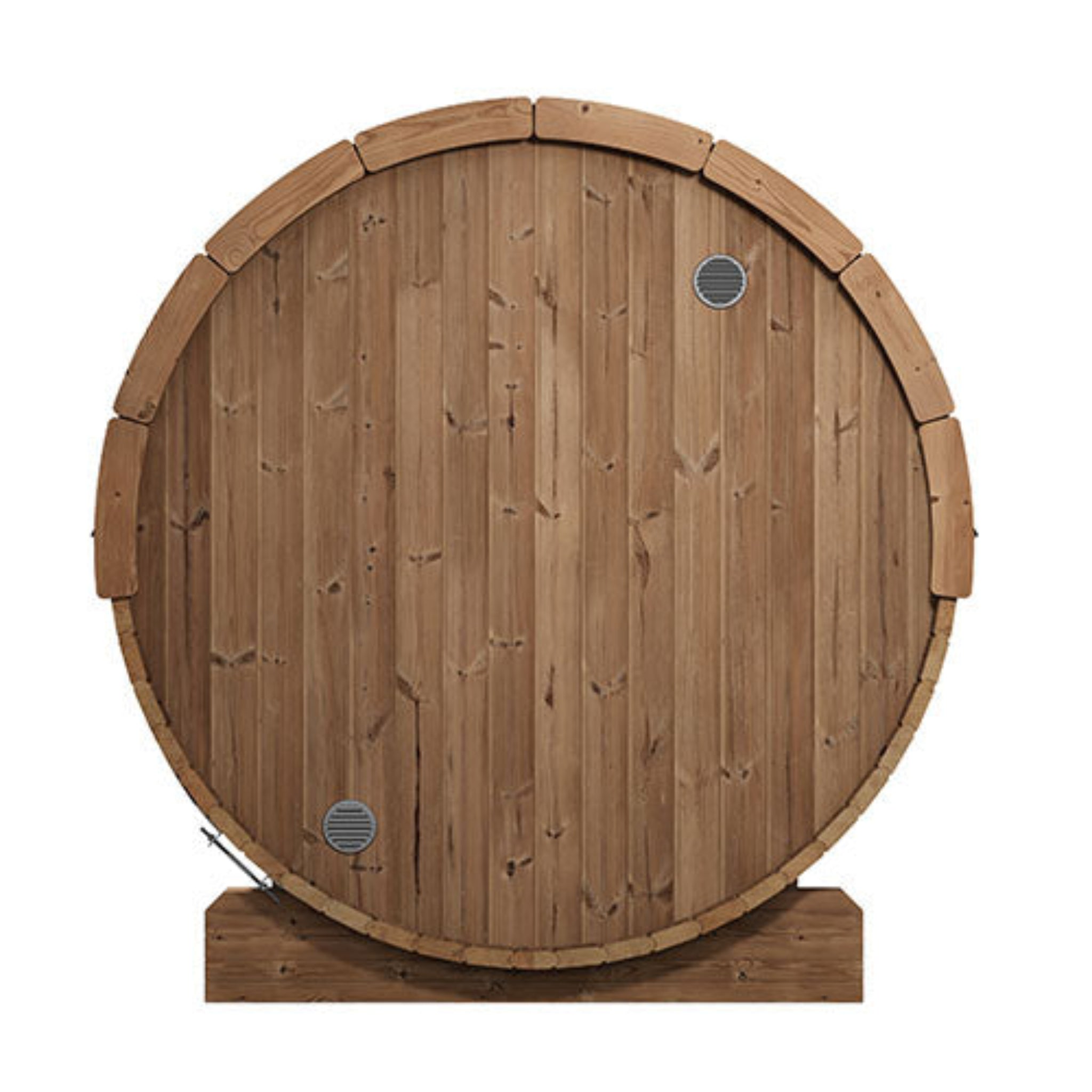 SaunaLife ERGO-Series Model E7 Outdoor Barrel Sauna – Rear Exterior View