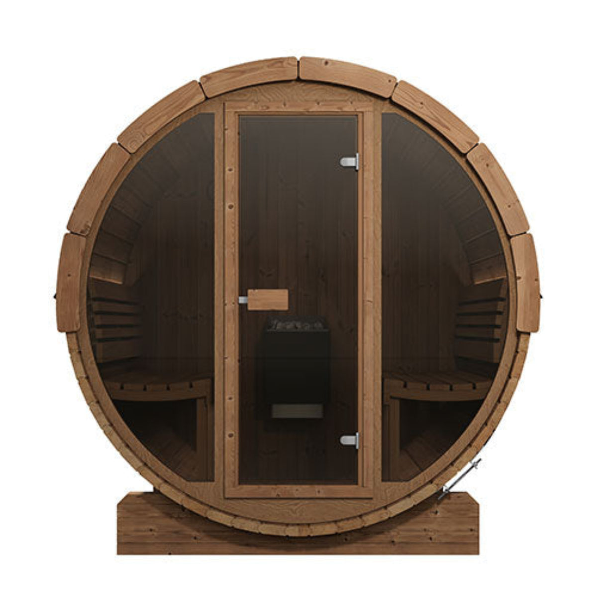 SaunaLife ERGO-Series Model E7G Outdoor Barrel Sauna with glass doors on a white background