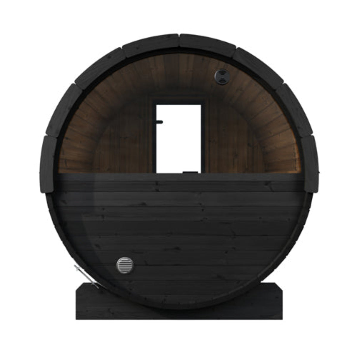 SaunaLife E8WB outdoor barrel sauna showing back window on a white background