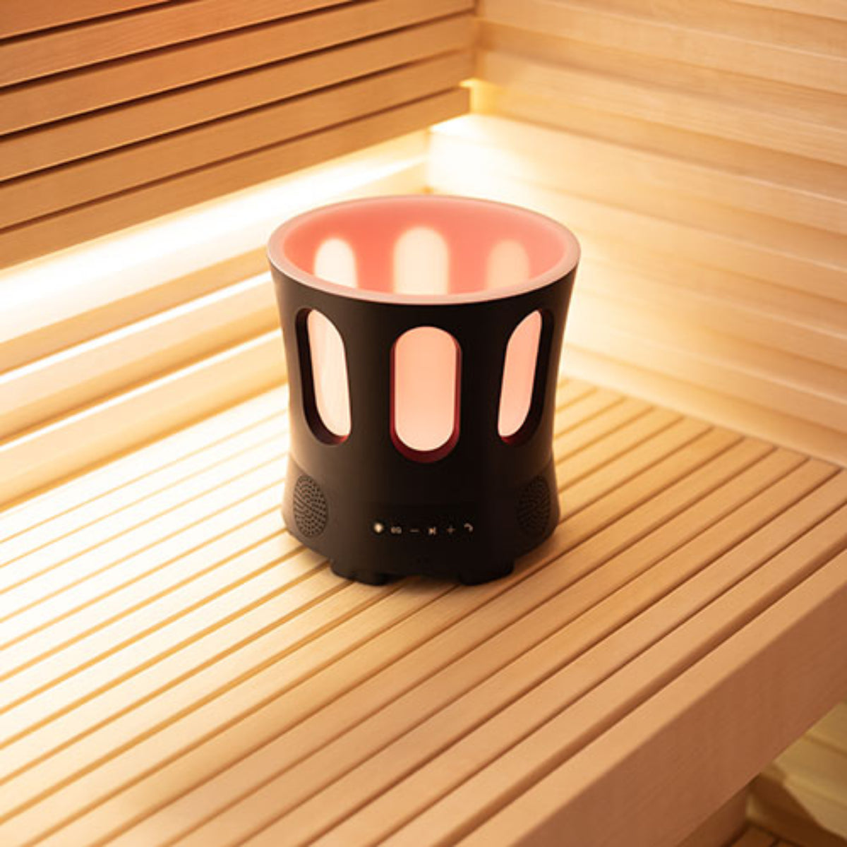 SaunaLife Zone Bluetooth Sauna Bucket on a wooden surface