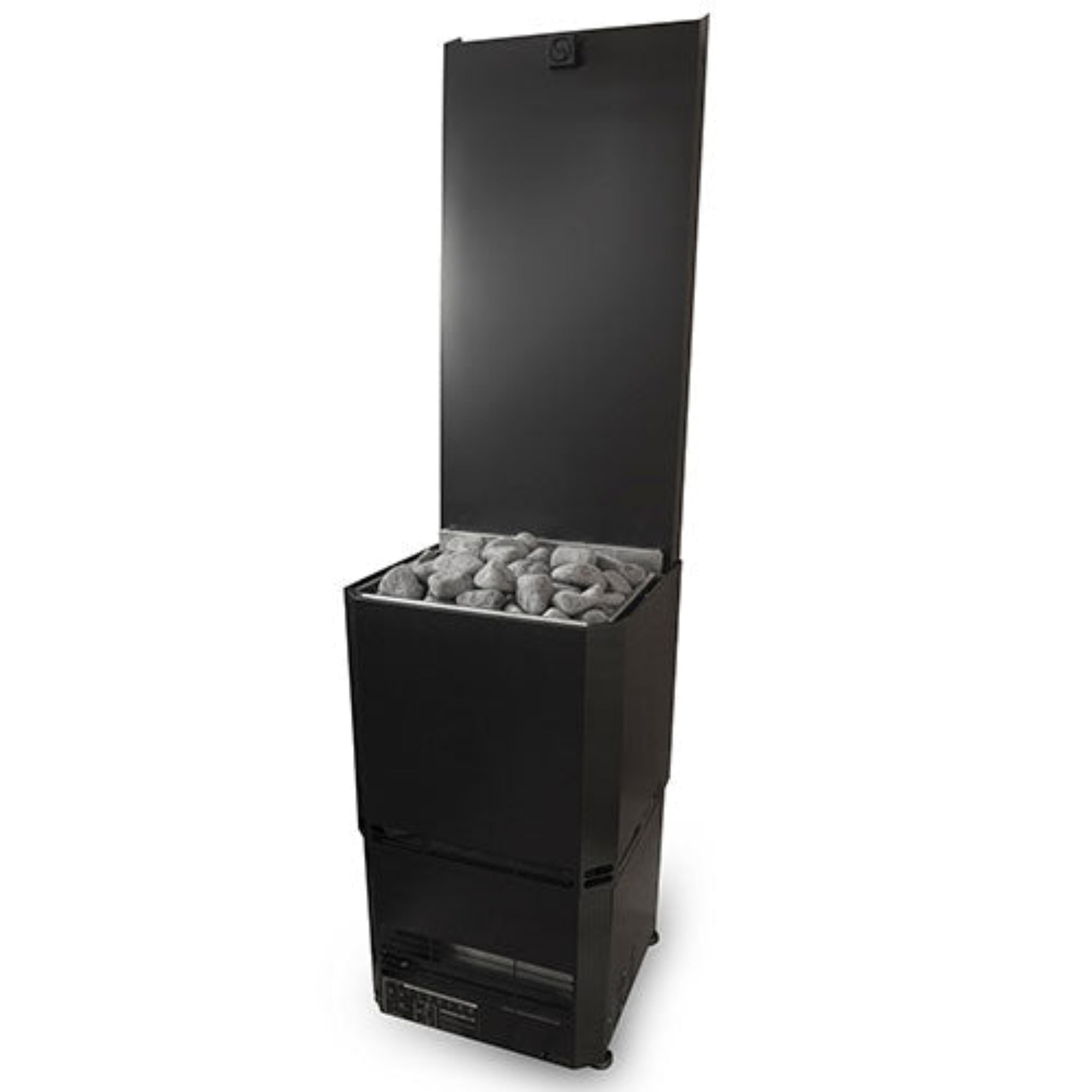 Saunum Air L Black Sauna Heater with stones on white background