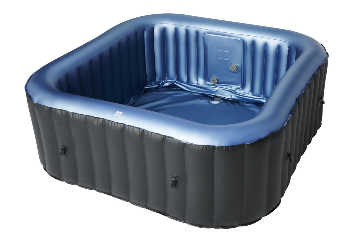 MSpa Inflatable hot tub with blue interior and black exterior on a white background