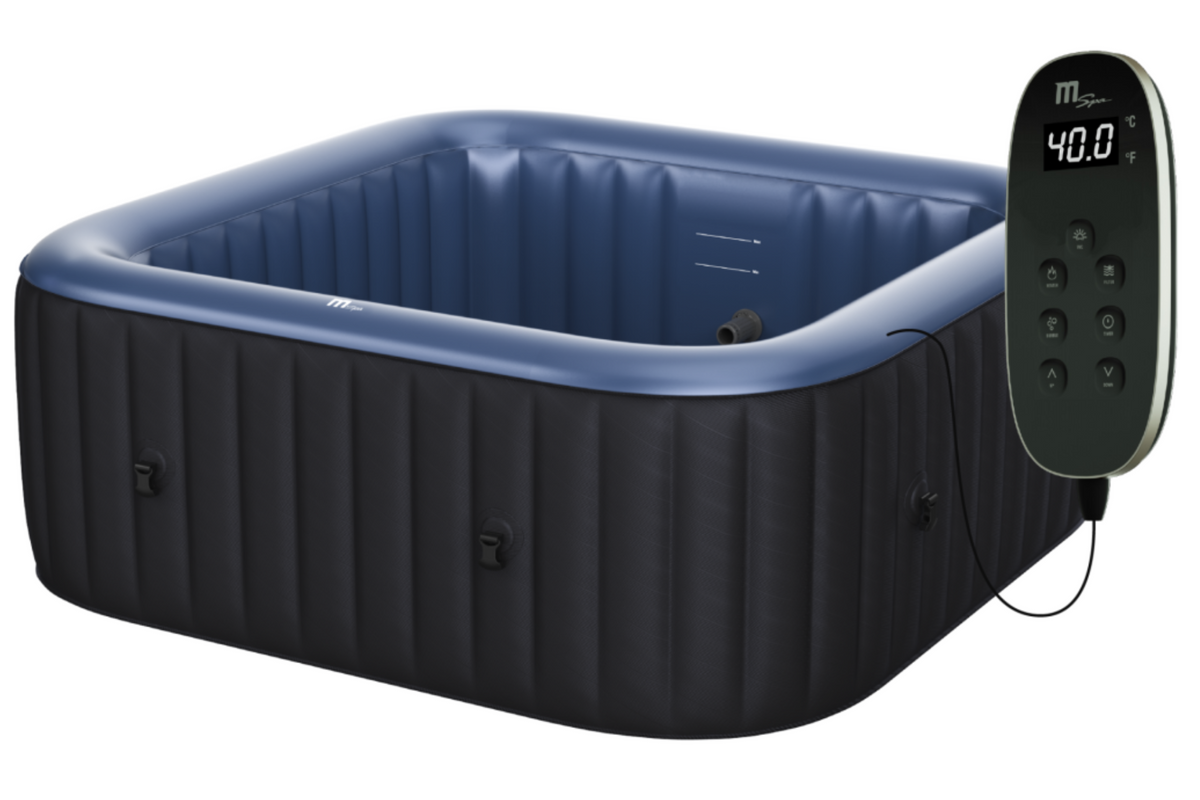 Inflatable hot tub with digital control panel on a white background
