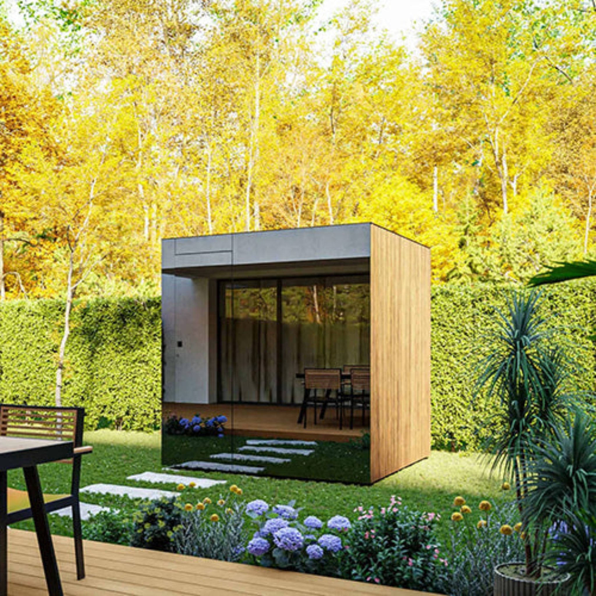 ThermaSol Spectra outdoor sauna cabin installed in backyard setting