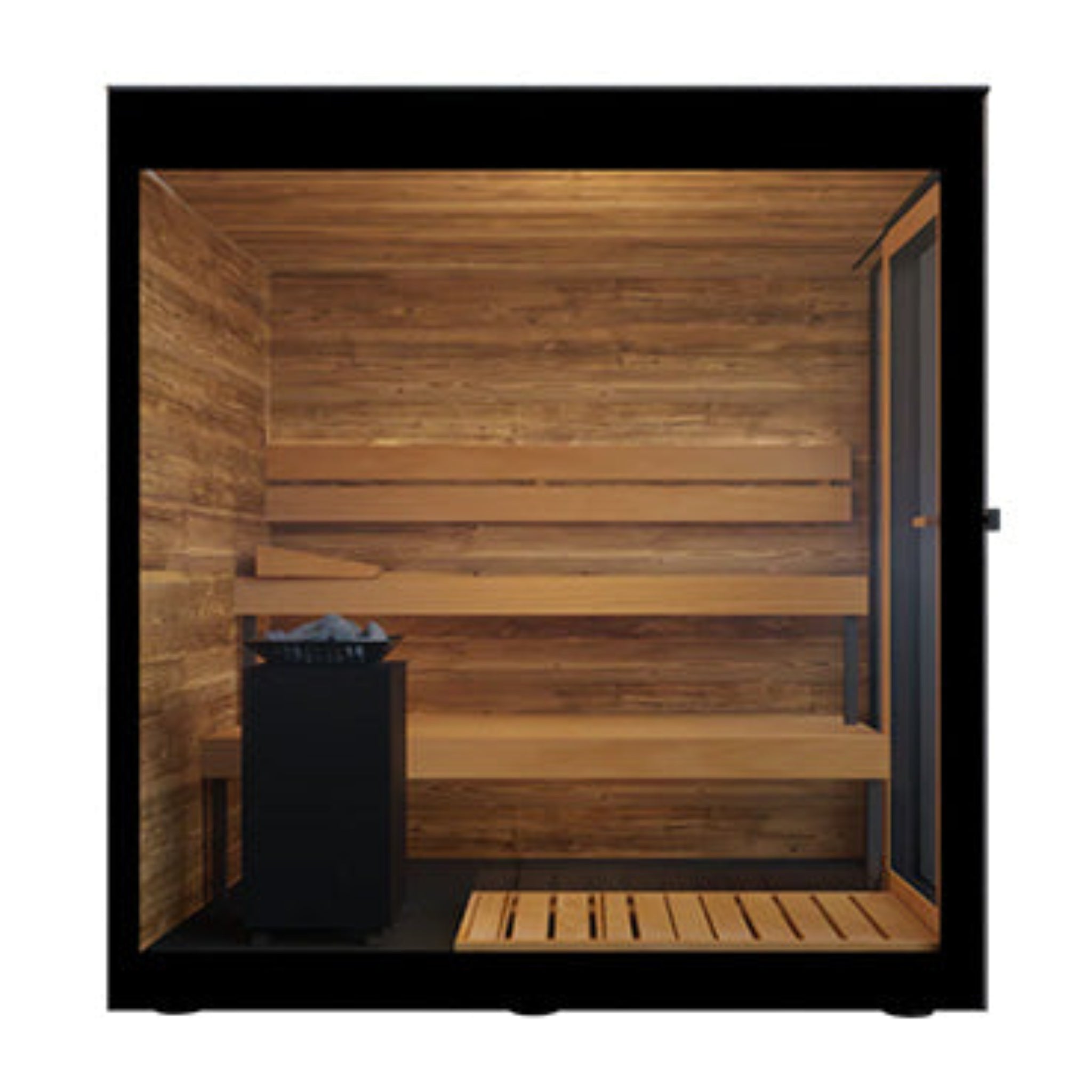 ThermaSol Vera sauna with wooden interior on a white background