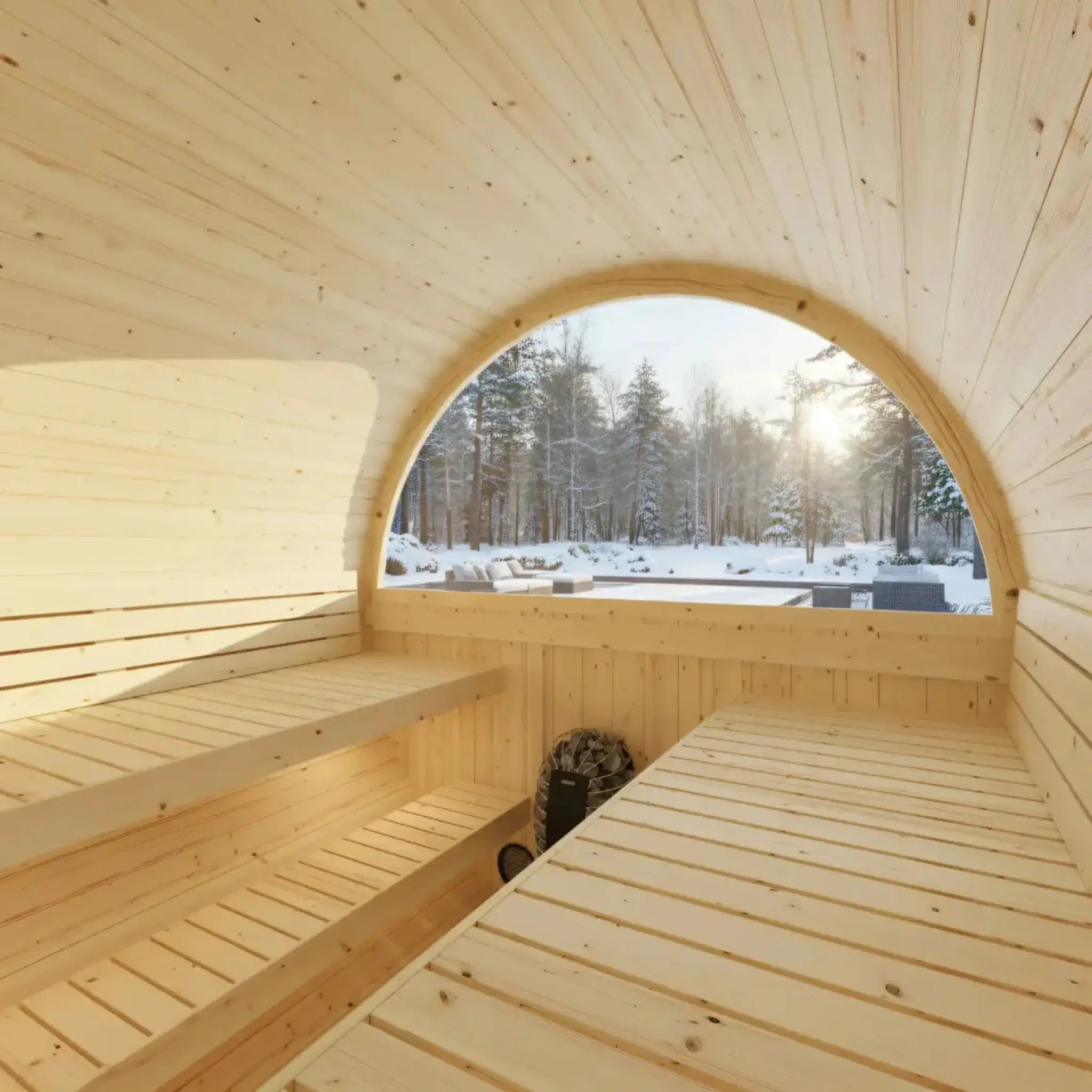 Turku Finnish Barrel Sauna inside view window