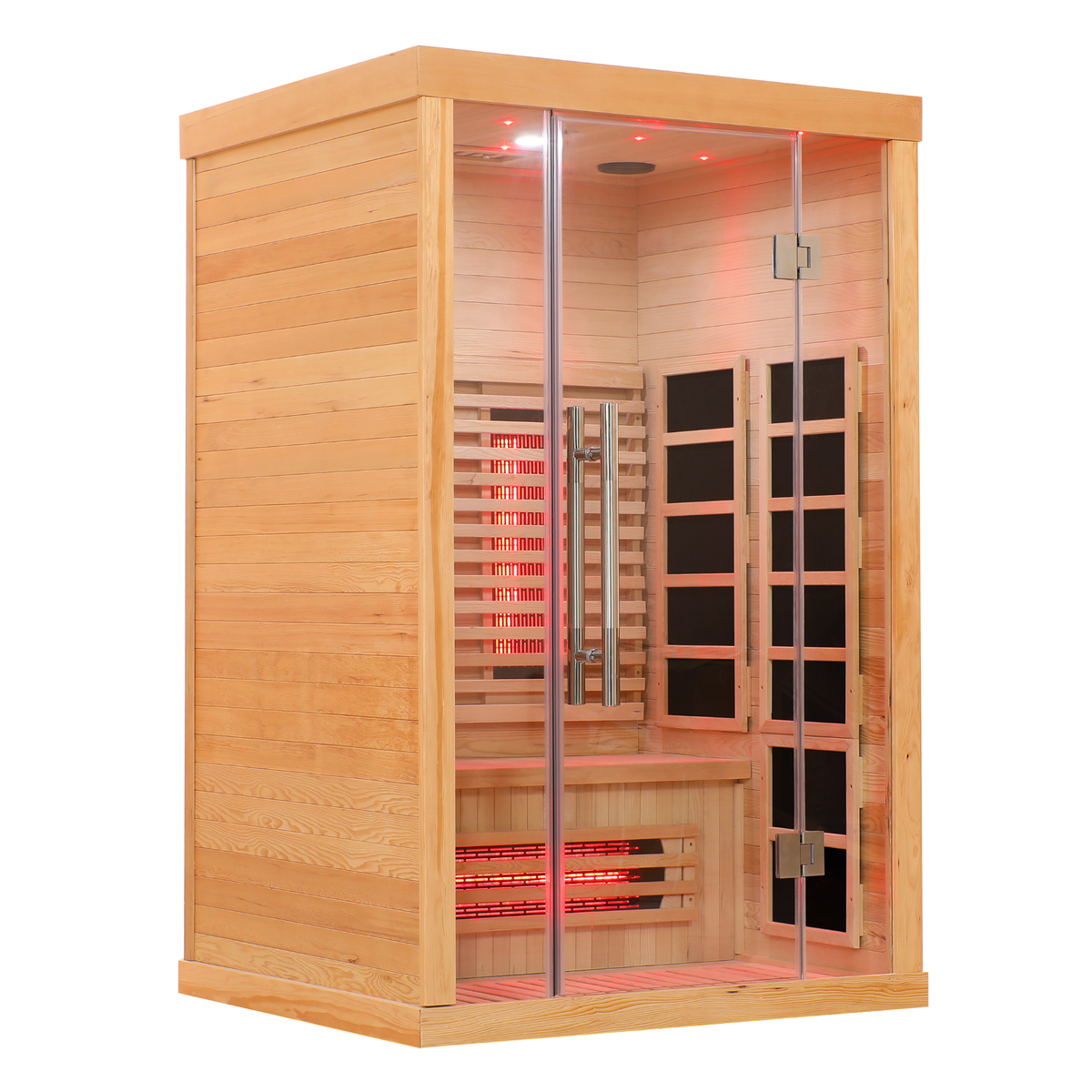 Blisspod Venetian Full Spectrum Infrared Sauna with 10 heaters and low EMF features for relaxation and wellness.