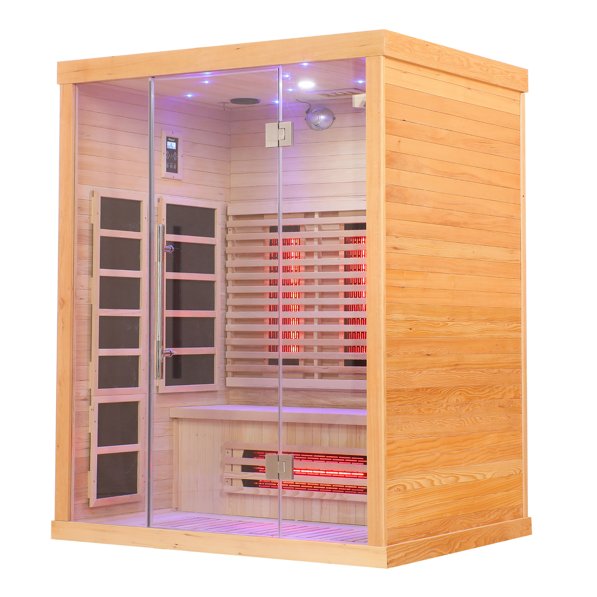 Blisspod Venetian full spectrum infrared sauna with low EMF design and glass doors.