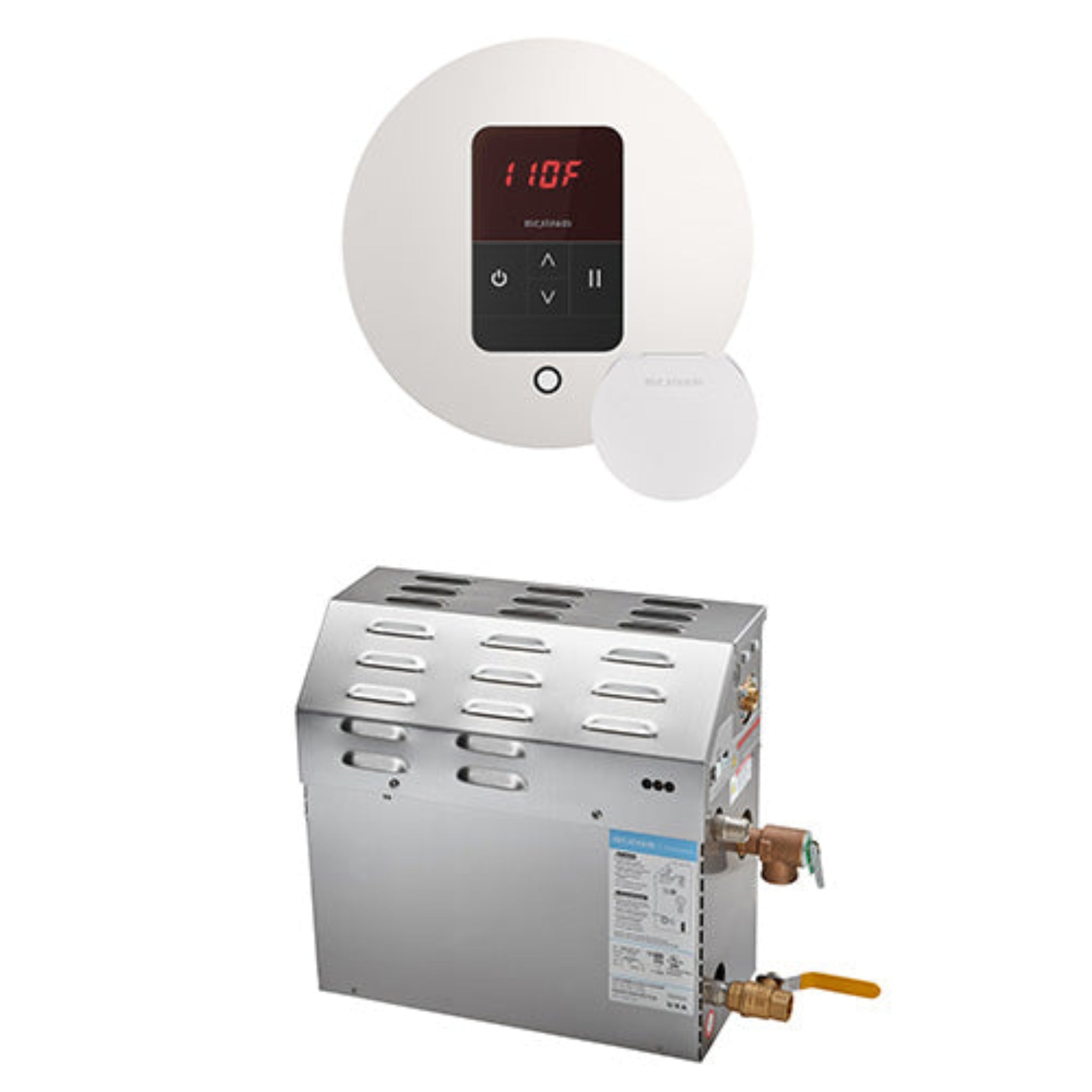 Digital temperature controller and steam generator on a white background