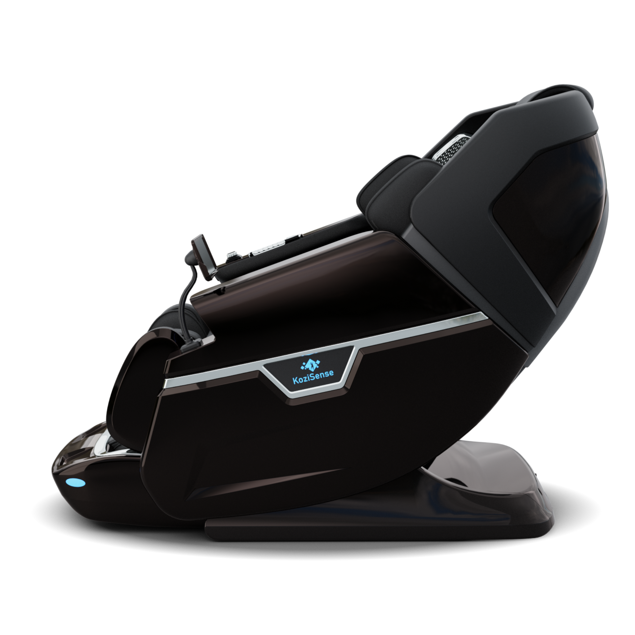 "KoziSense L66 4D + 3D dual mechanism luxury massage chair in black with SL-track, graphene heating, and zero gravity recline."