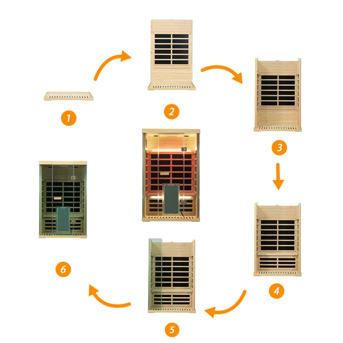 Step-by-step assembly guide for 2-person infrared sauna hemlock by Wizzisaunas SH02.