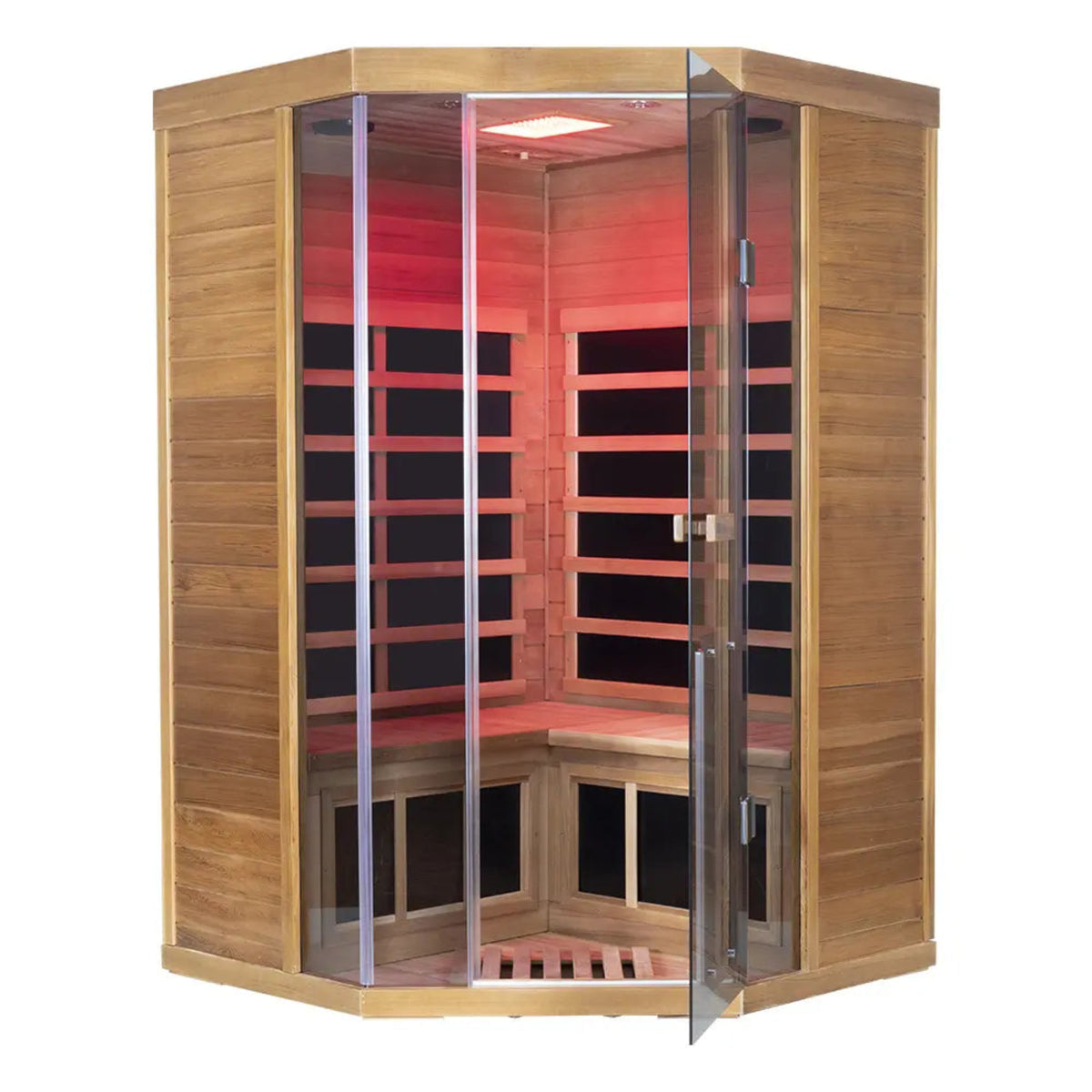 Wizzisaunas S07 Red Cedar infrared sauna –red glow door open