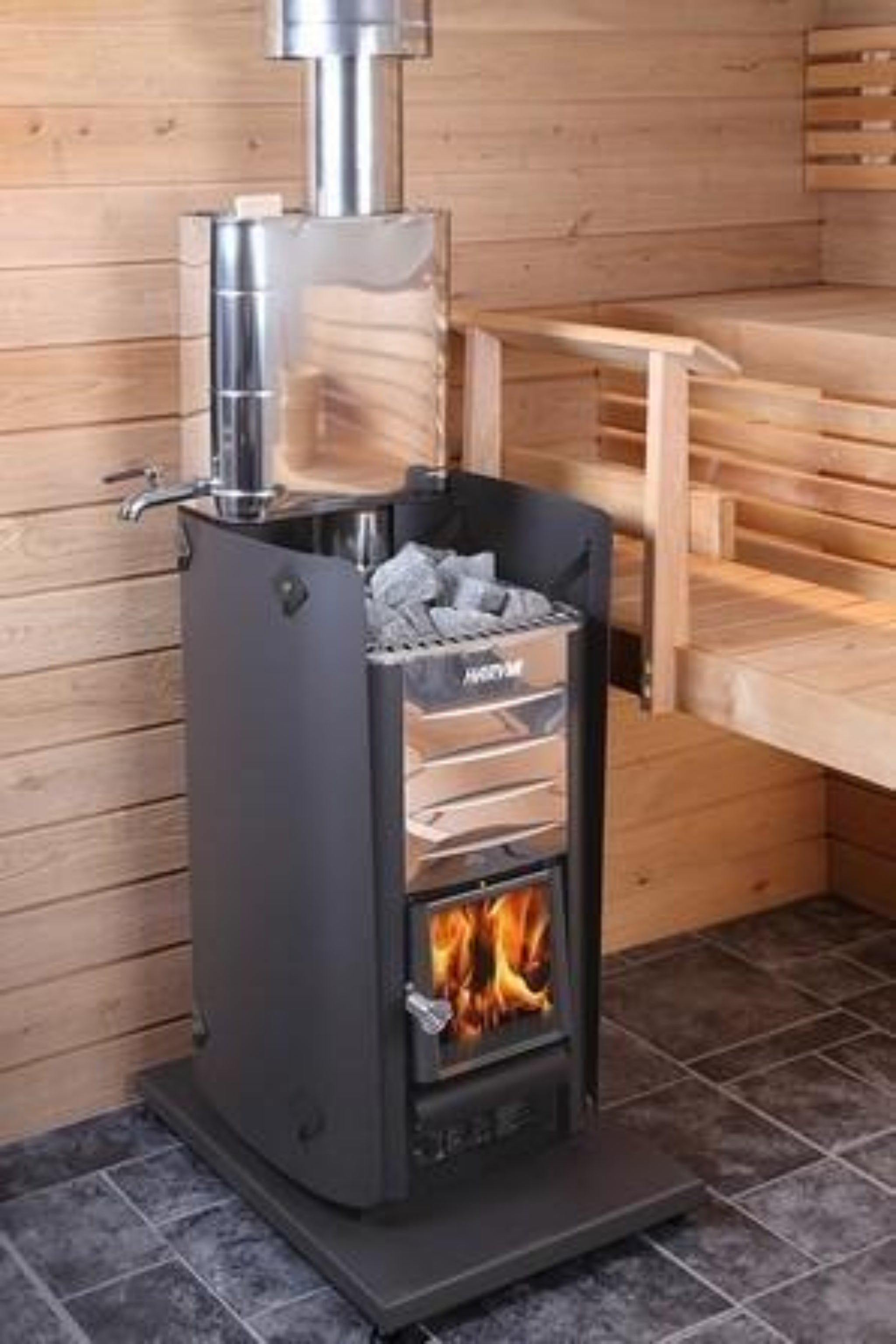 Harvia Stainless Steel Water Tank Heater in sauna