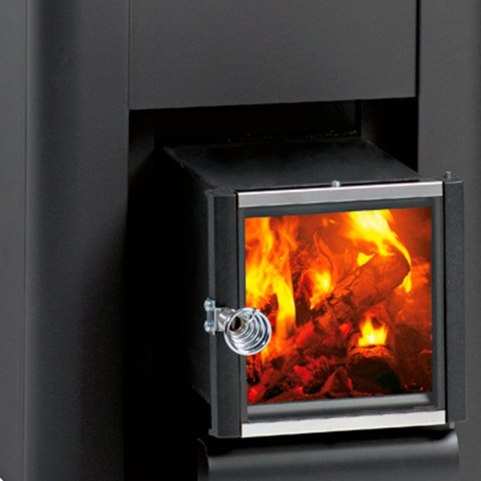 Harvia PRO 20 SL sauna stove — alternate view showing glass door and wood-burning firebox