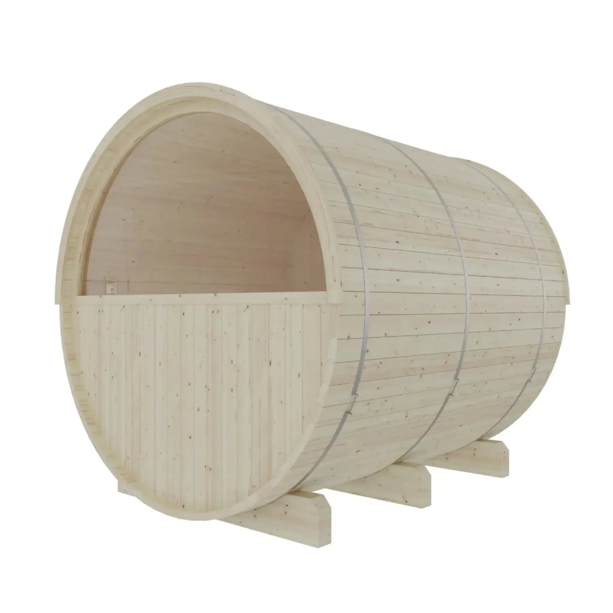 Helsinki Finnish Barrel Sauna back angle view on white background