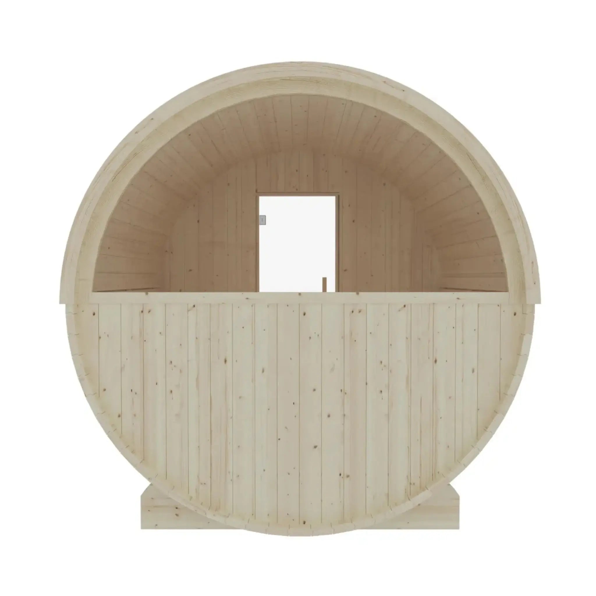 Helsinki Finnish Barrel Sauna Back View on white background