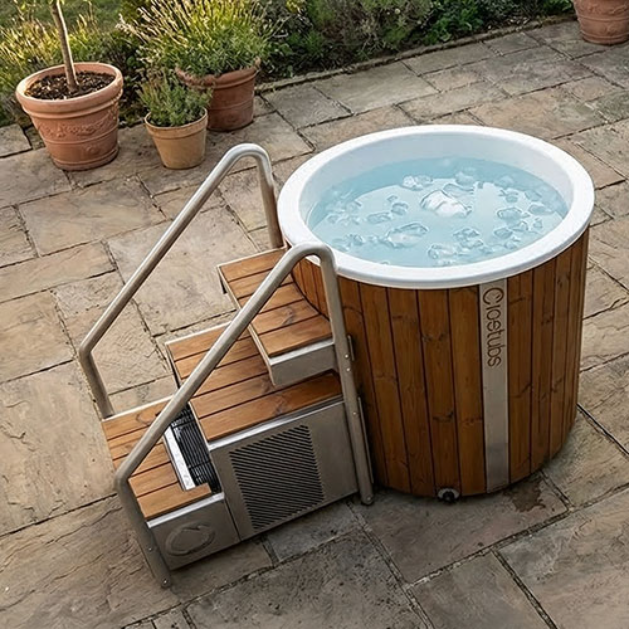 Icetubs IceBarrel XL Cold Plunge Tub with Heating & Cooling – Thermowood & Fiberglass with Stairs