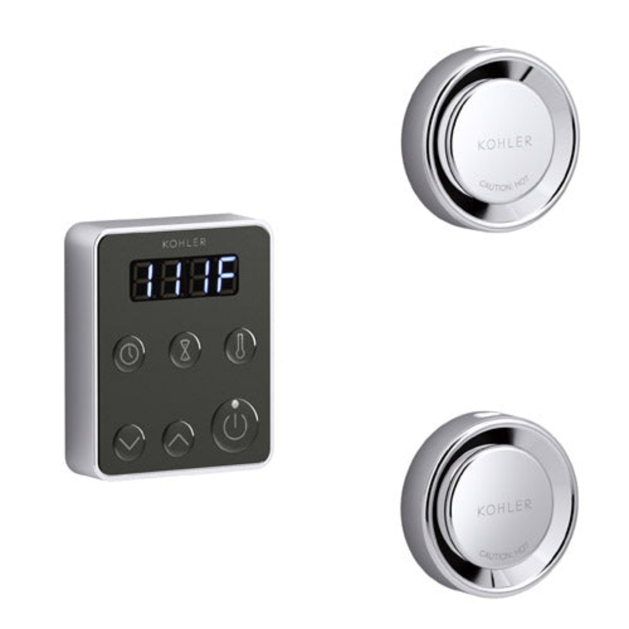 Kohler steam generator control kit with digital display and control knobs for steam shower management.