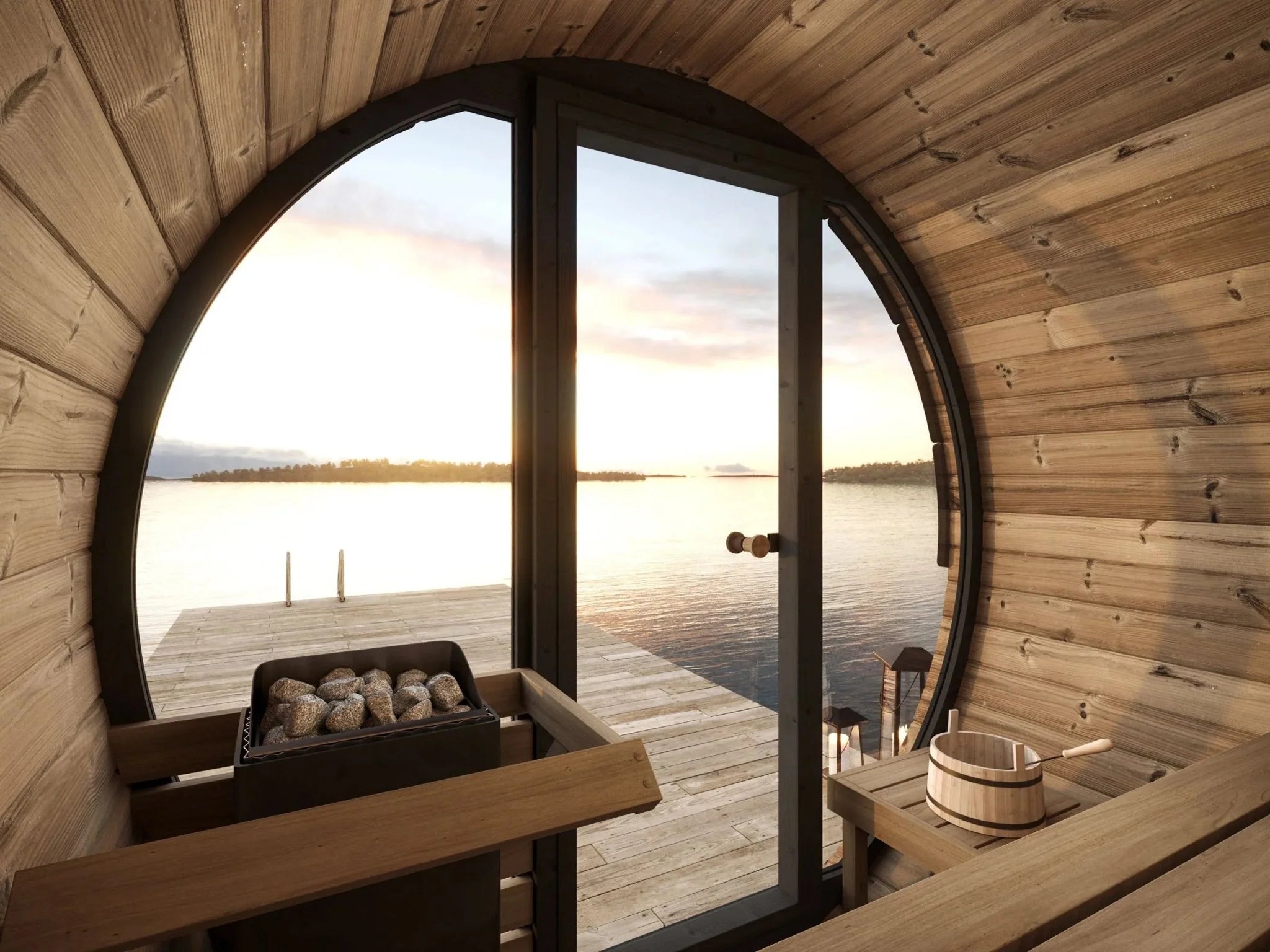 SaunaLife EE6G barrel sauna — interior heater area