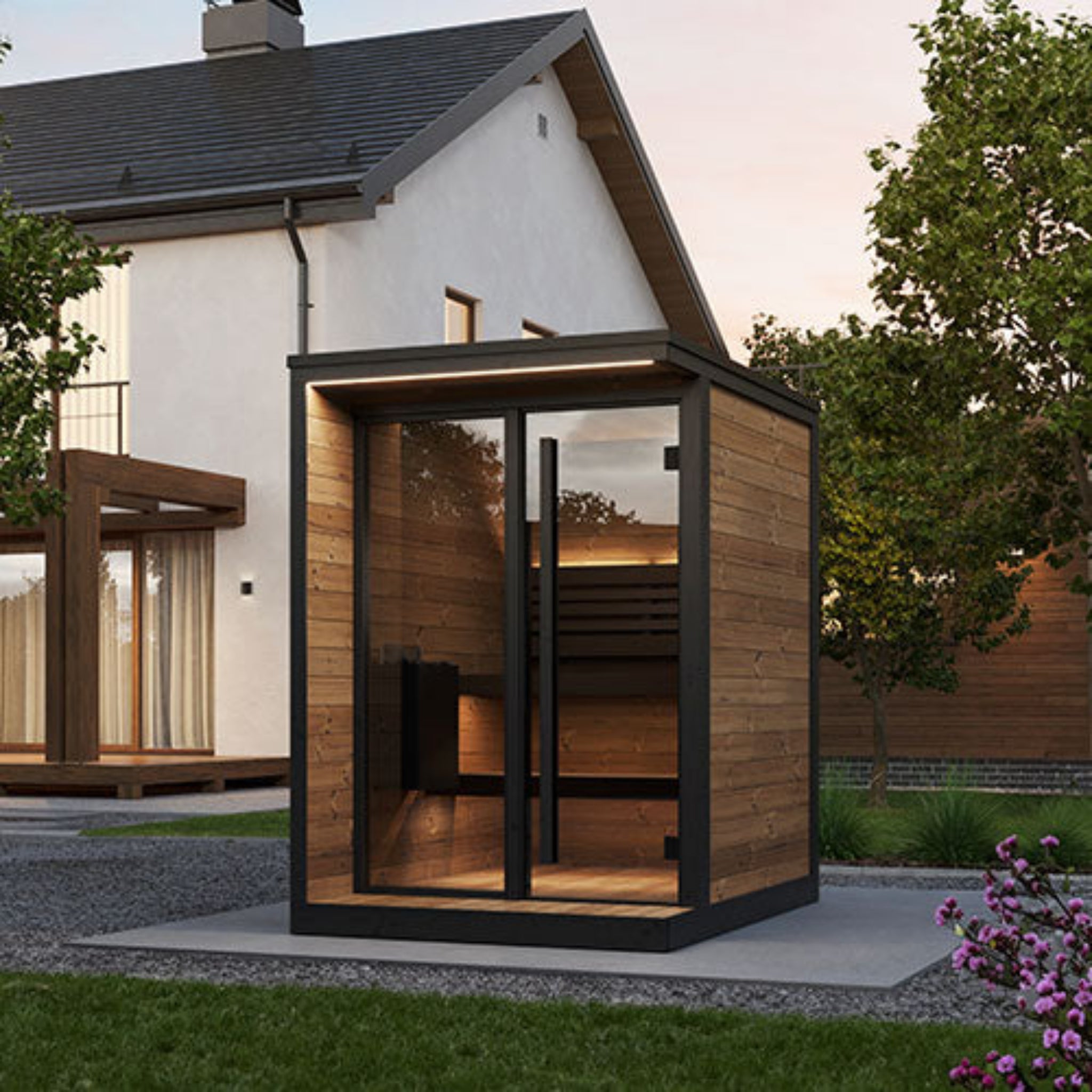 SaunaLife GL4 Outdoor Sauna – 3D render, full exterior design