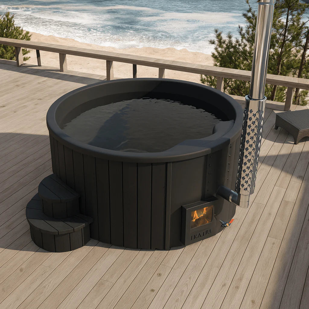 SaunaLife S4B Wood-Fired Hot Tub | 6-Person Off-Grid Outdoor Soaking Tub, Black