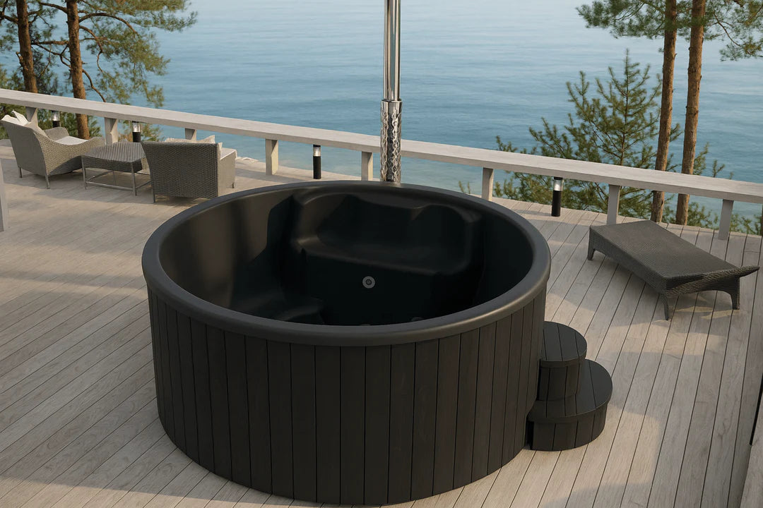 SaunaLife S4B Wood-Fired Hot Tub | 6-Person Off-Grid Outdoor Soaking Tub, Black