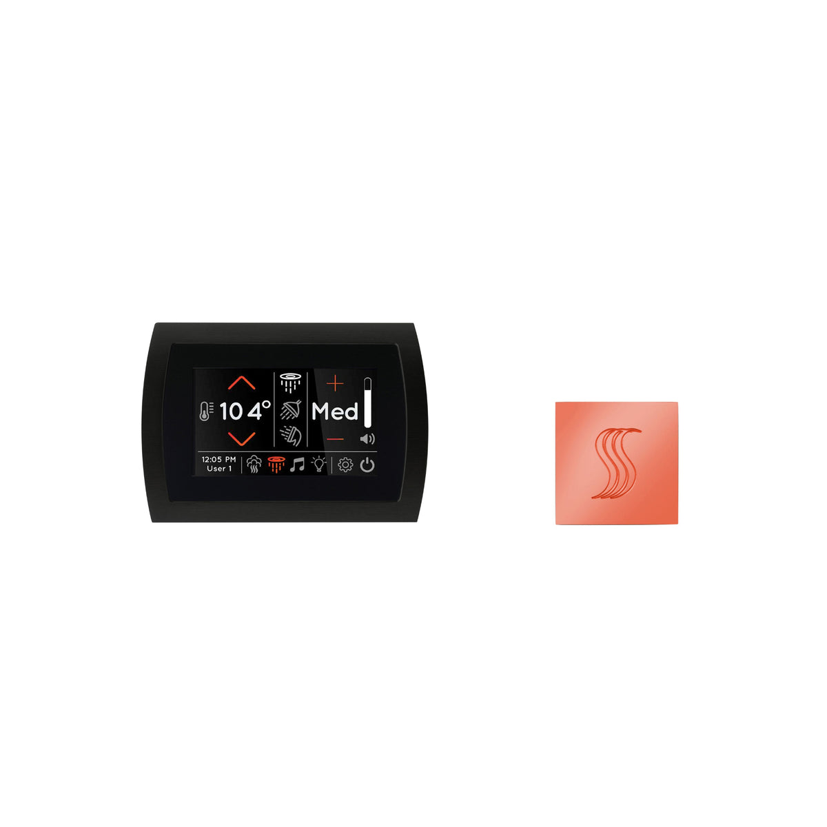 ThermaSol SignaTouch touchscreen steam head kit with control panel and SteamVection panel, features 15 finishes.