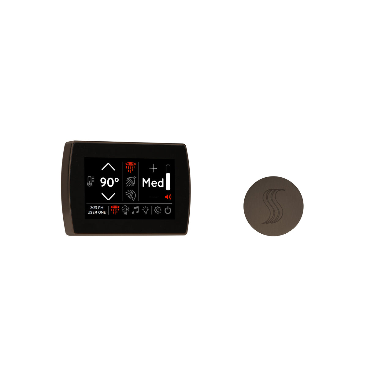 ThermaSol SignaTouch touchscreen interface and SteamVection steam head kit control, showcasing temperature and user settings.