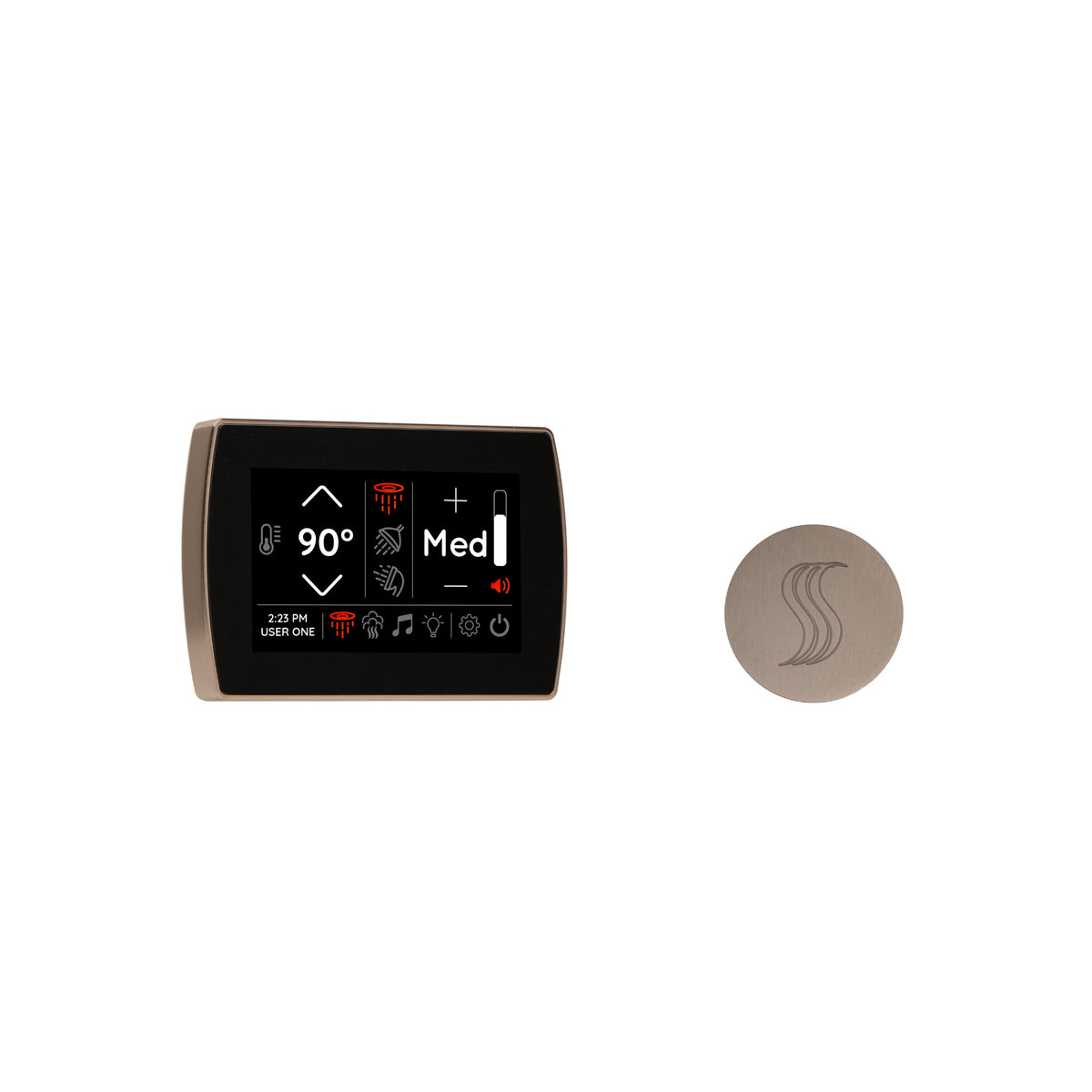 ThermaSol SignaTouch steam head kit with 5" touchscreen display and SteamVection button in modern design