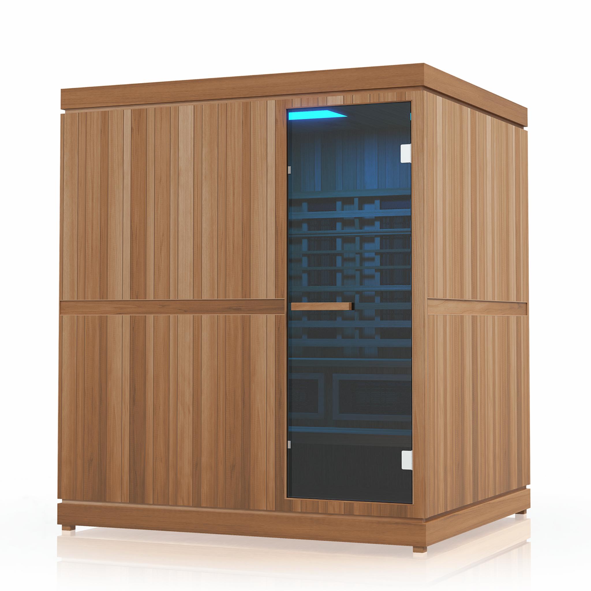 Finnmark FD-5 Trinity combination sauna front angle view blue light