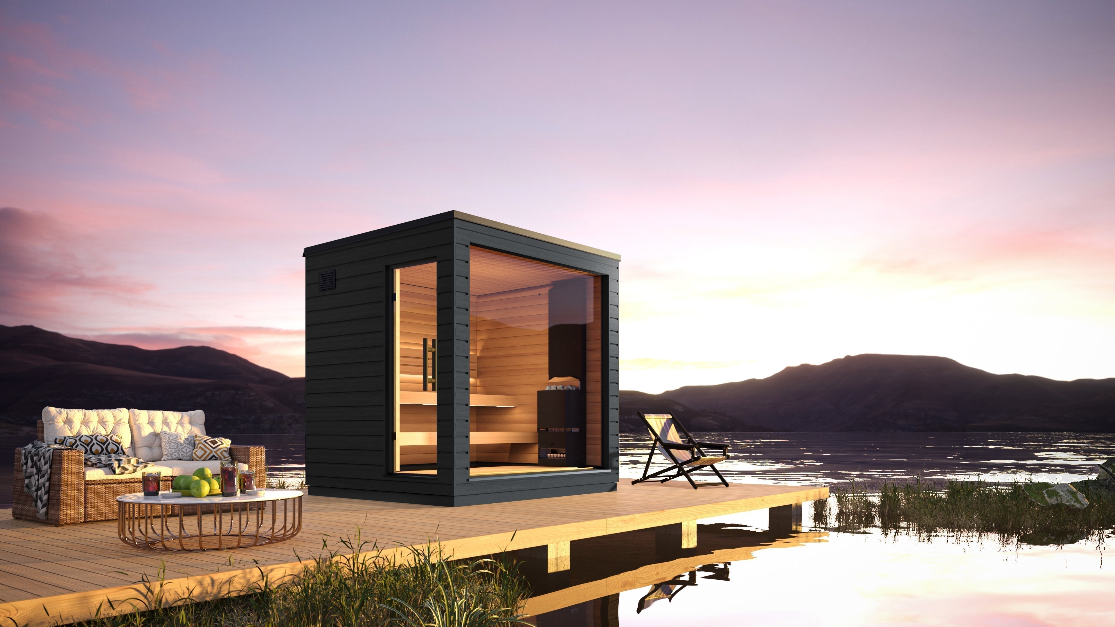 SaunaLife G6 luxury outdoor sauna in a backyard wellness setting