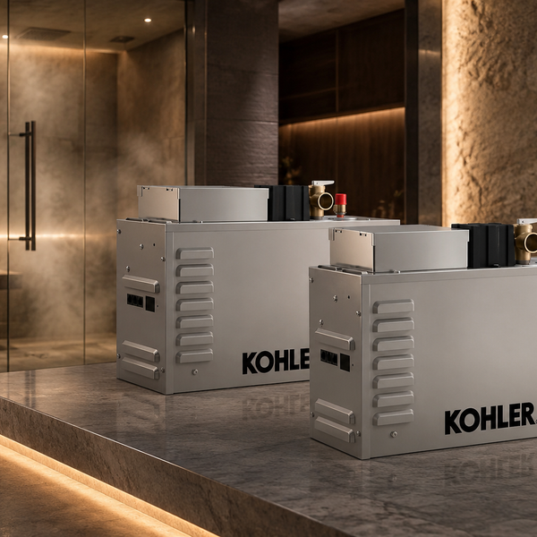 Steam generator in front of a steam shower.