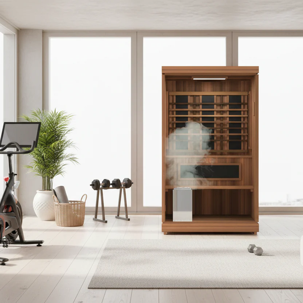 Traditional indoor sauna in a home wellness room