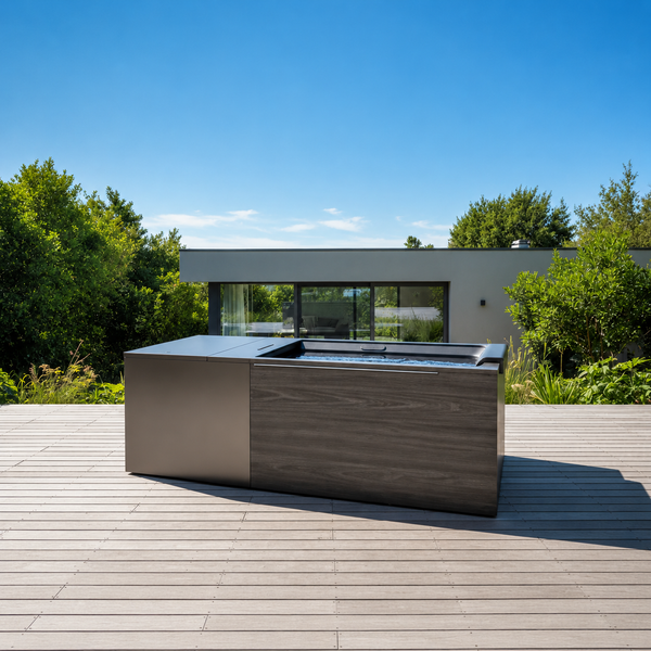 cold plunge tub in a luxury backyard