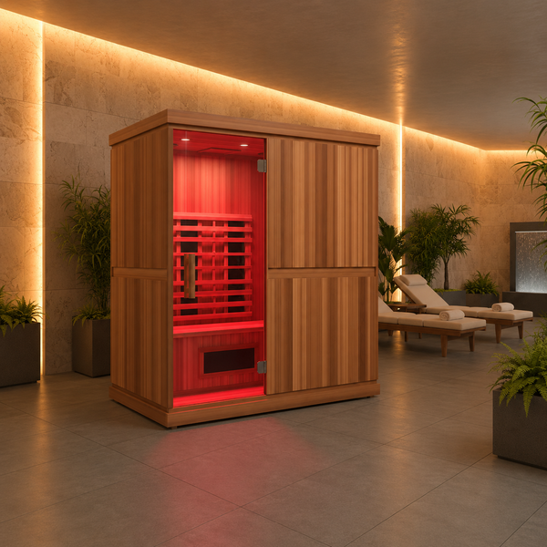 infrared sauna in a home wellness room.