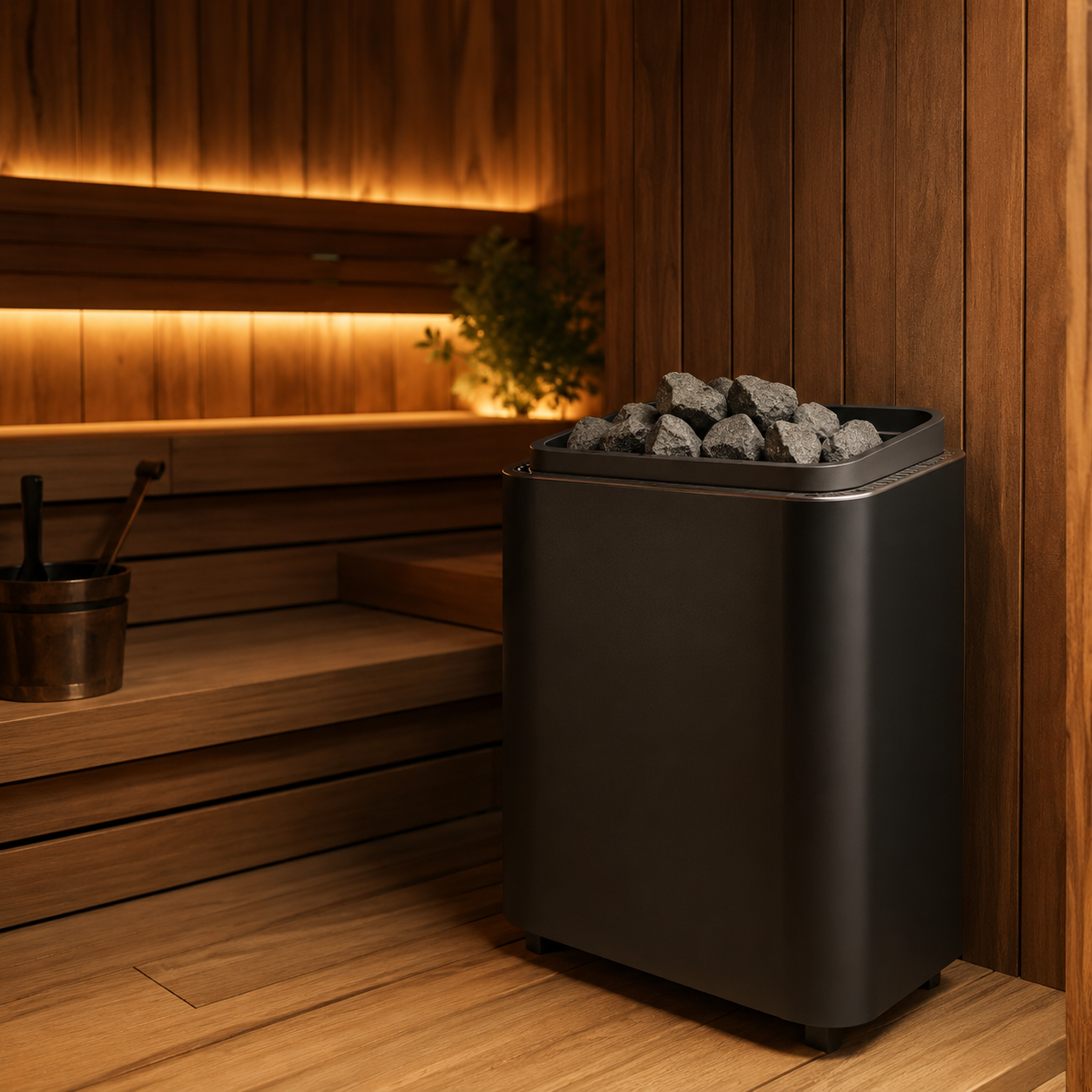 premium electric and wood-burning sauna in a sauna  heater inside a sauna with steam