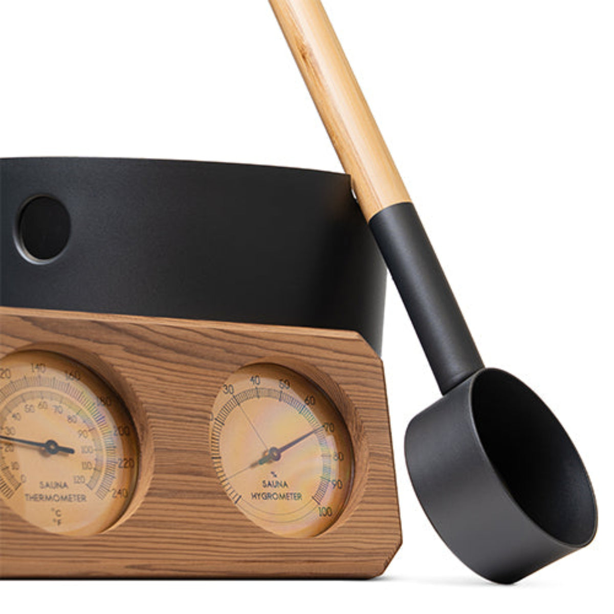 SaunaLife Essentials Set 7 black
Aluminum Sauna Bucket and Ladle Set w/ Wood Thermometer and Hygrometer