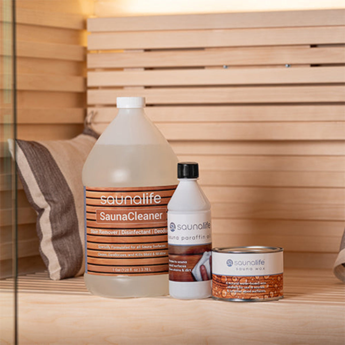 SaunaLife sauna care package with wax, oil and cleaner – view 2