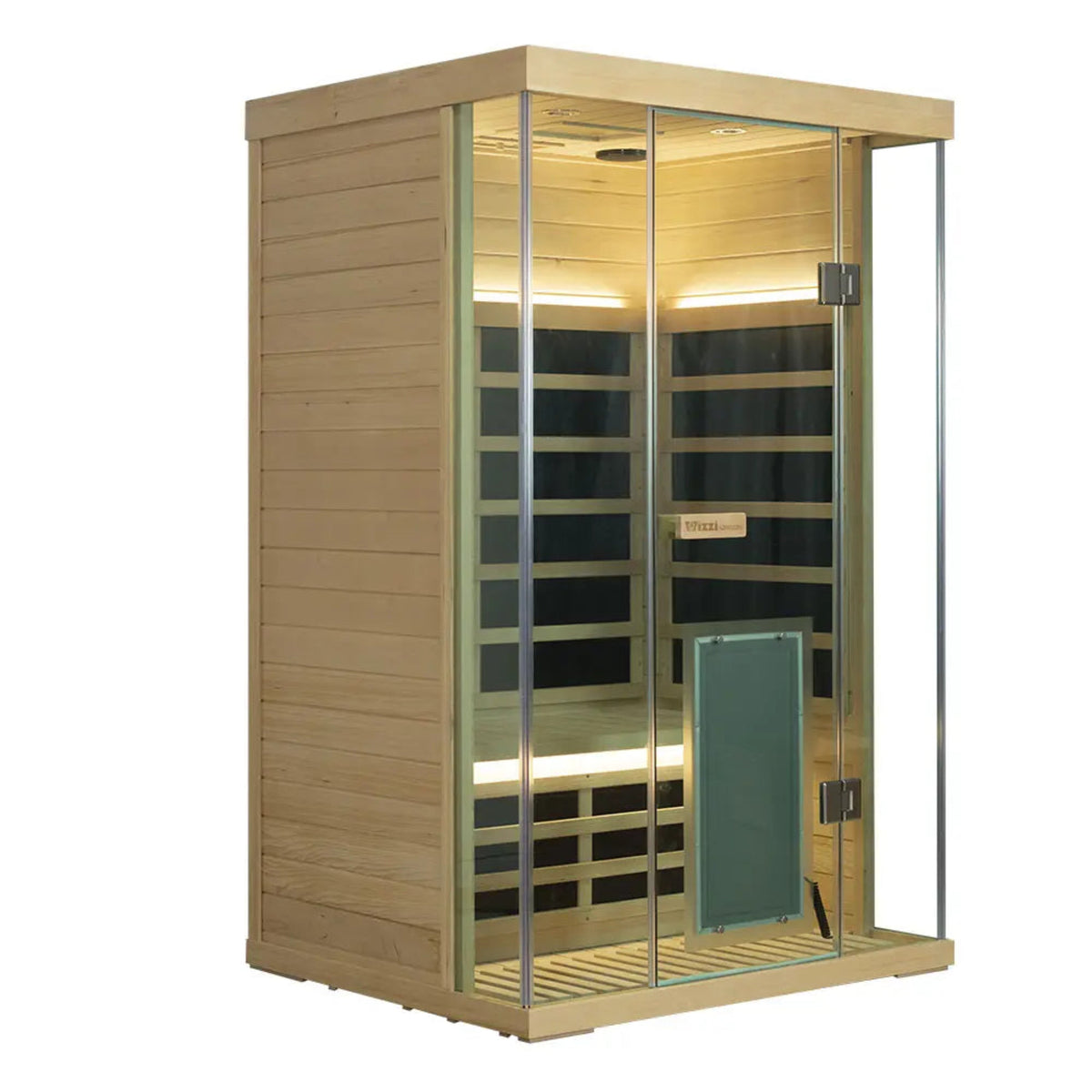 2-person infrared sauna hemlock by Wizzisaunas SH02 showcasing full-spectrum features and sleek design.