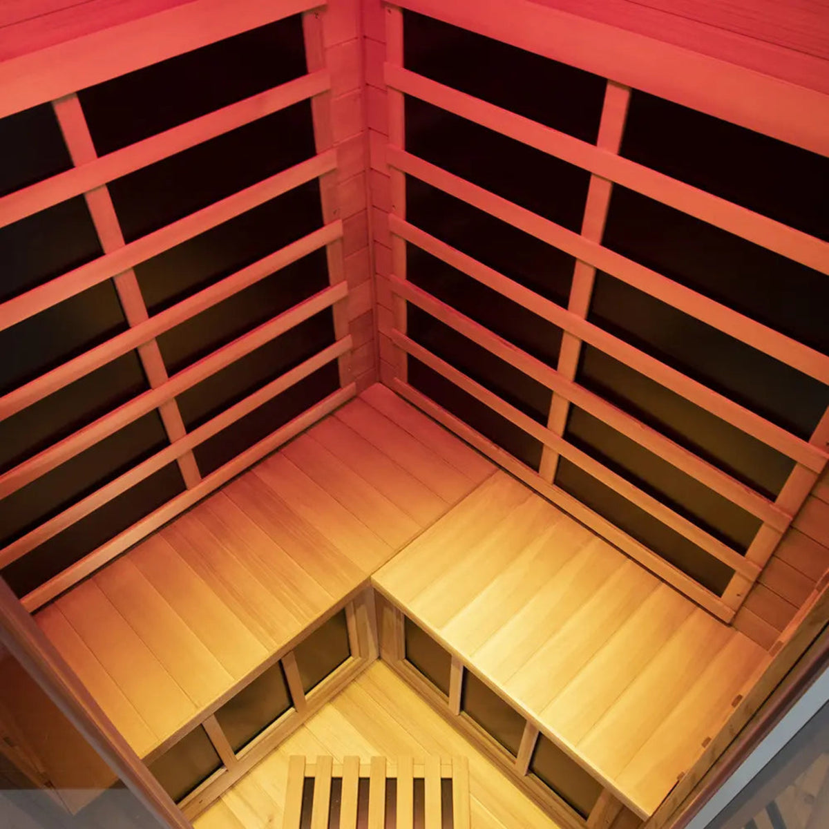Wizzisaunas S07 Red Cedar infrared sauna –yellow glow bench view