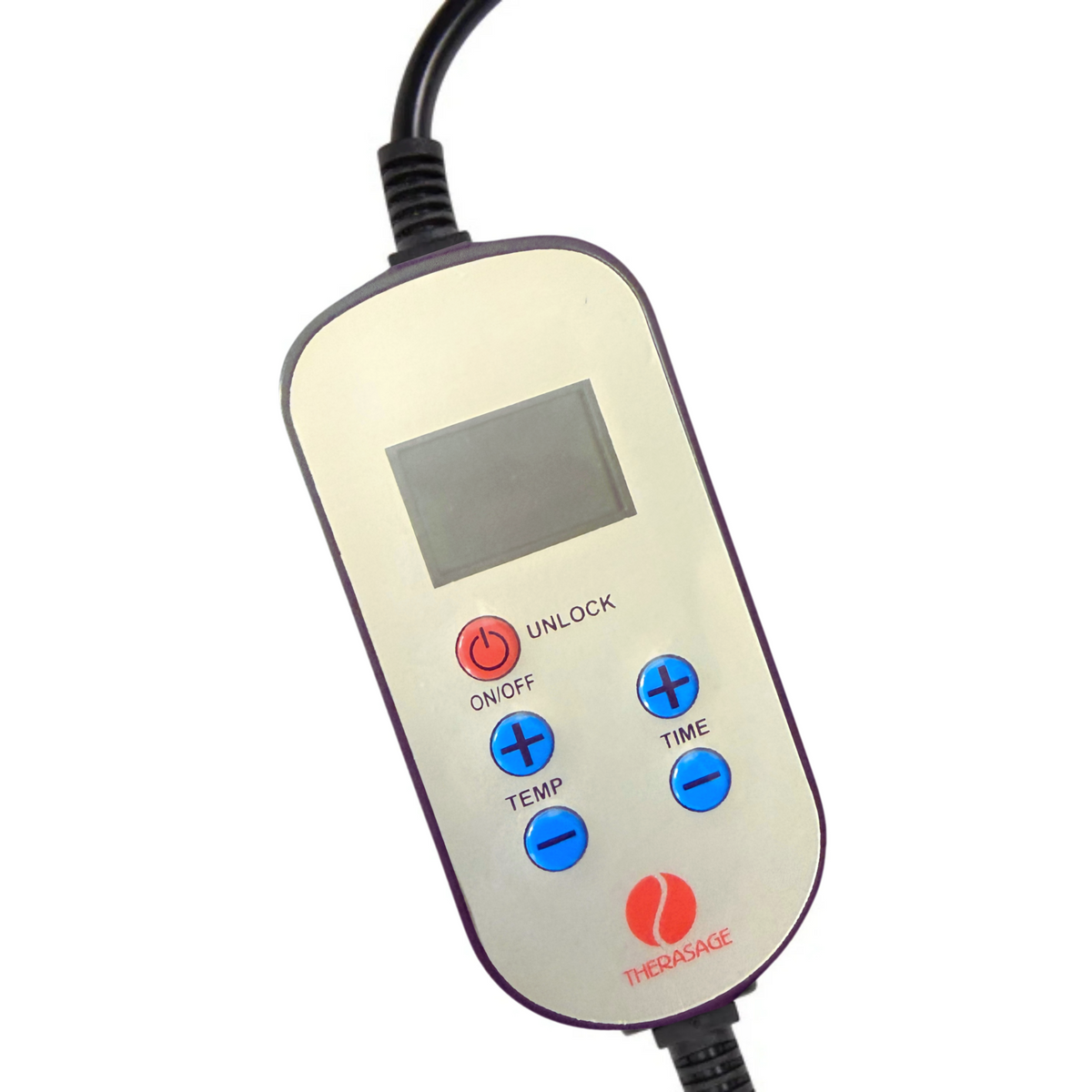 Healing Pad Mini Infrared Heating Pad remote control with buttons for temperature and timer settings by Therasage