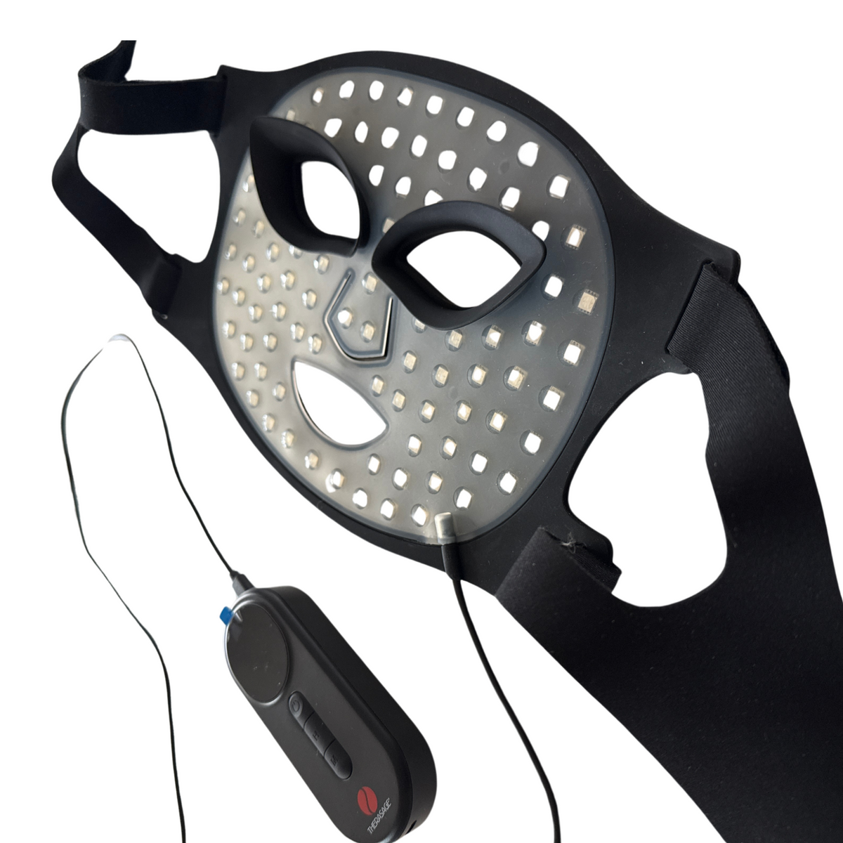 TheraGlow Mask2Go™ Red Light Therapy LED Face Mask with flexible design and control unit for skin treatment.