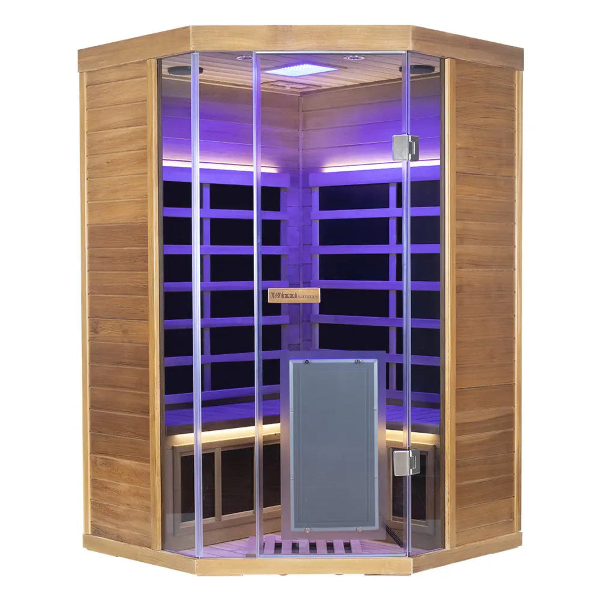 Wizzisaunas S07 Red Cedar infrared sauna –purple glow. front view