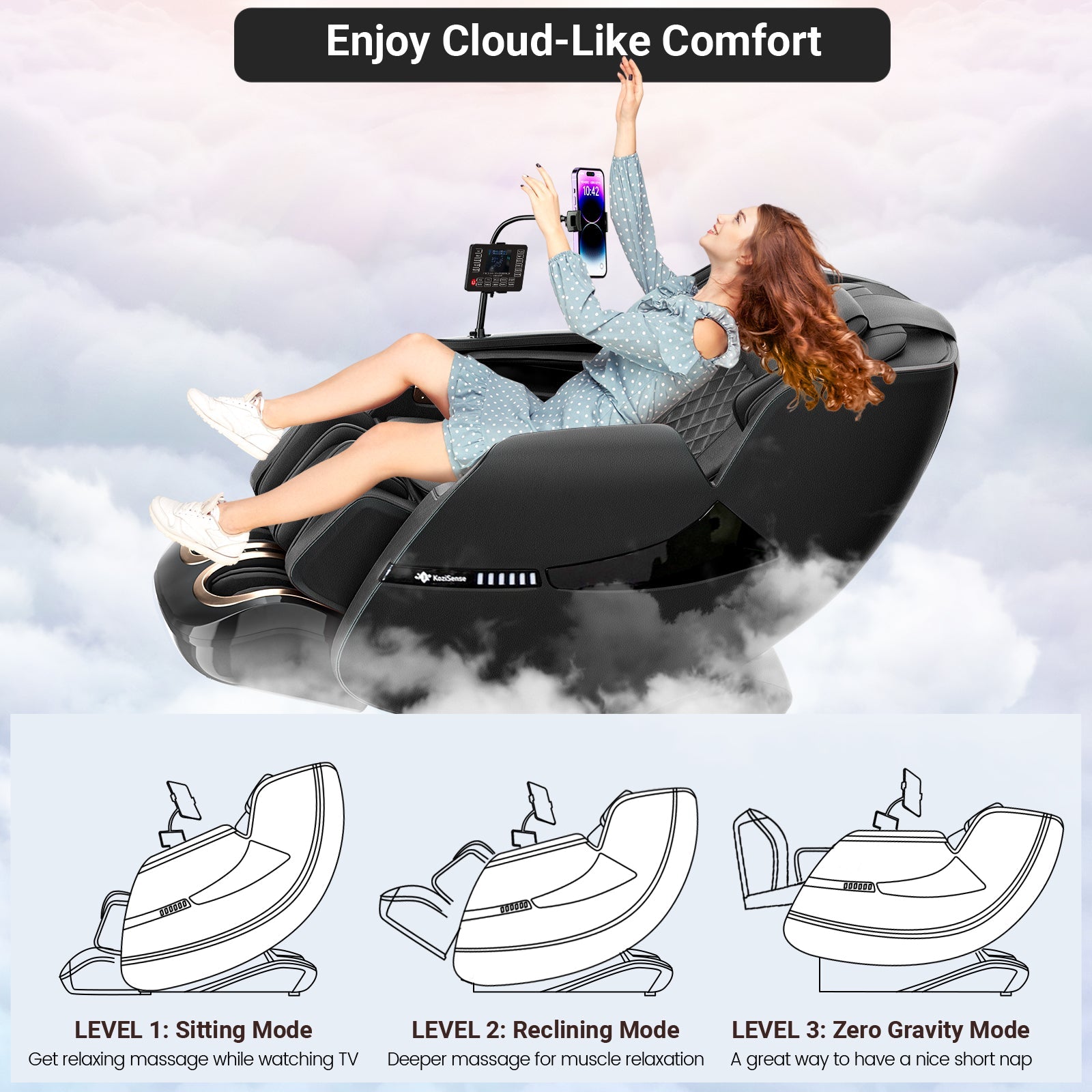 KoziSense A18 3D SL-Track Massage Chair – All Black