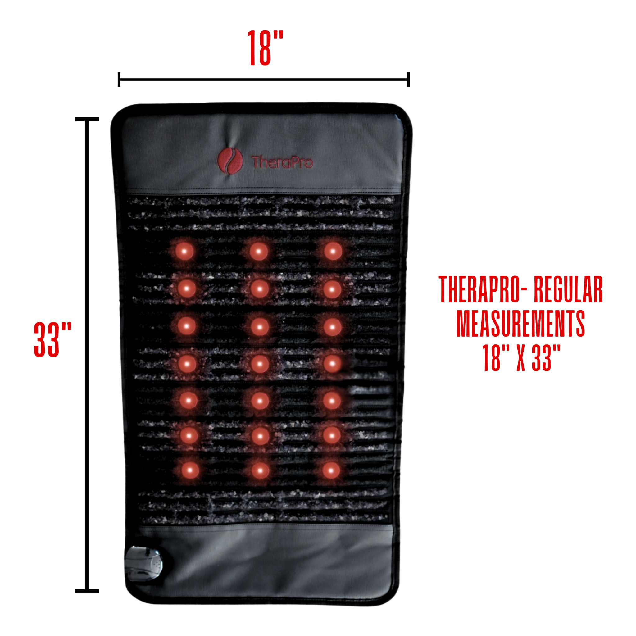 TheraPro™ PEMF infrared red light therapy recovery pad in regular size with dimensions 18" x 33".