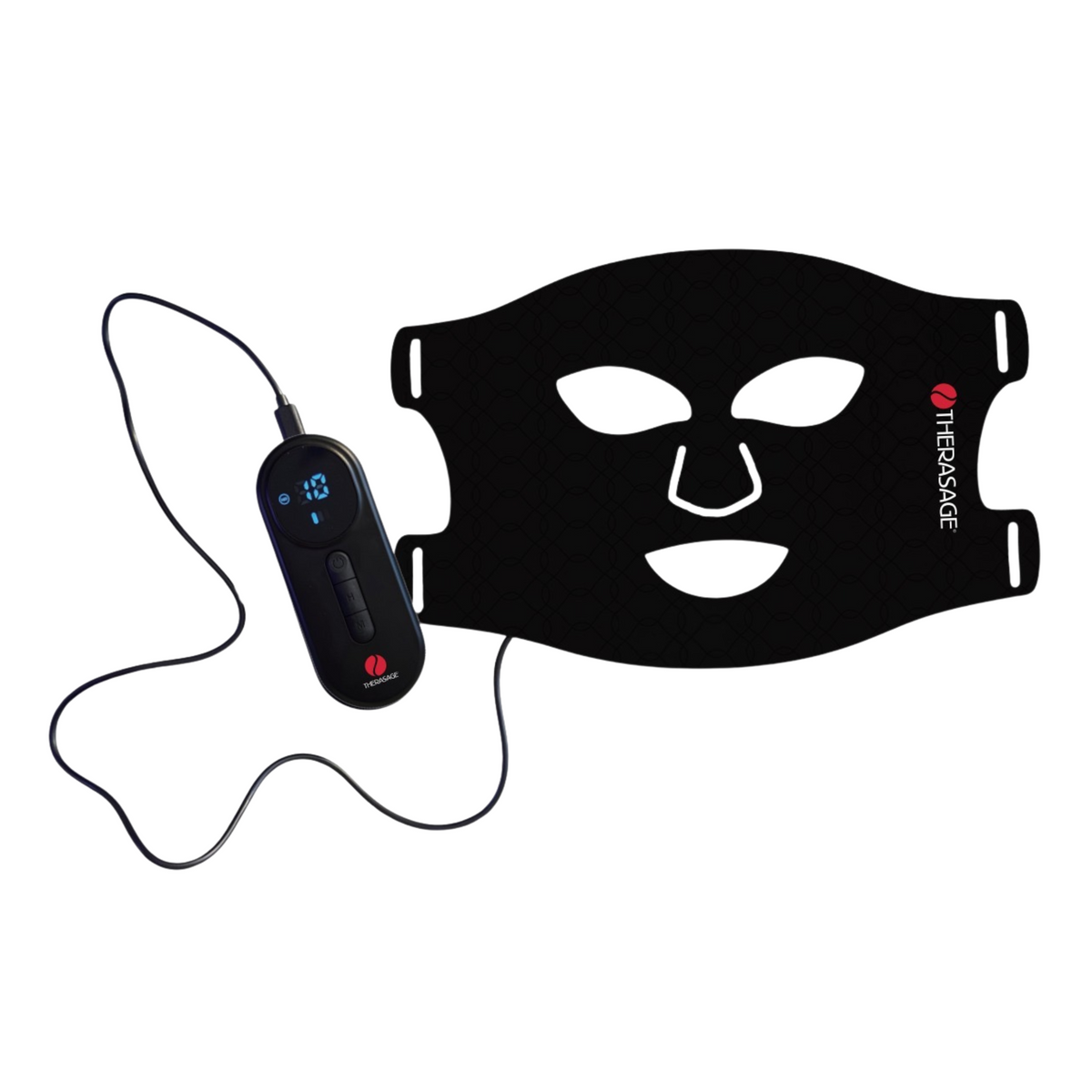 TheraGlow Mask2Go™ Red Light Therapy LED Face Mask featuring a lightweight design and controller.
