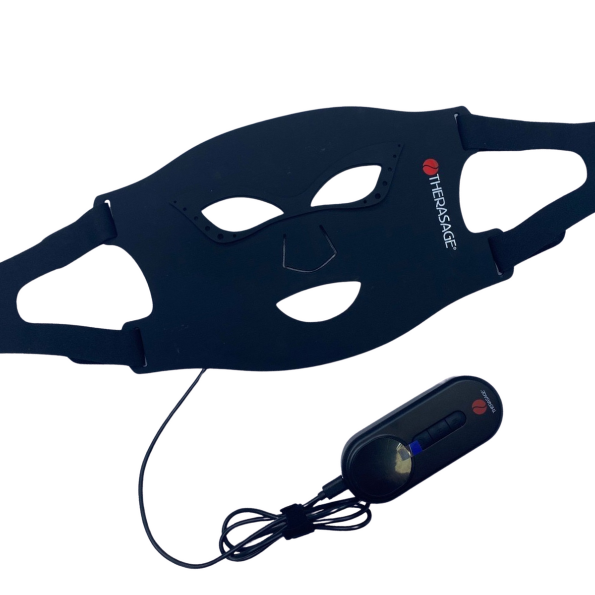 TheraGlow Mask2Go™ Red Light Therapy LED Face Mask with adjustable straps and remote control.