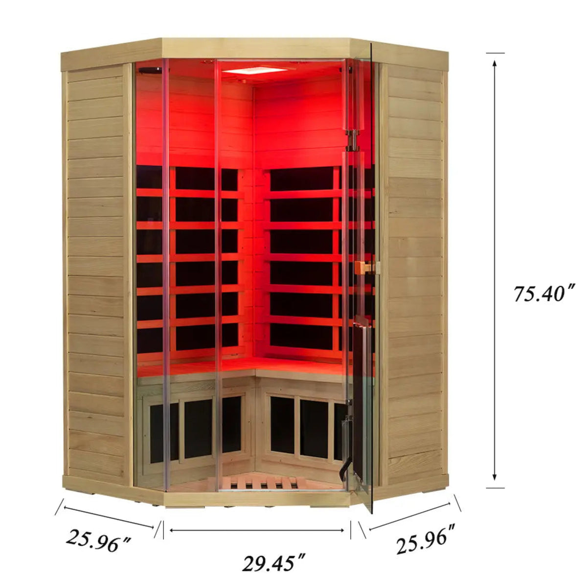 Corner Infrared Sauna for 2-3 People | Wizzisaunas SH07 design features and dimensions