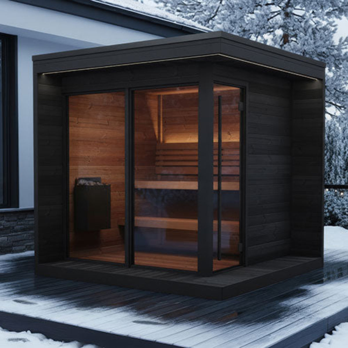 SaunaLife Garden Luxury-Series GL6B with trees and snow in the background